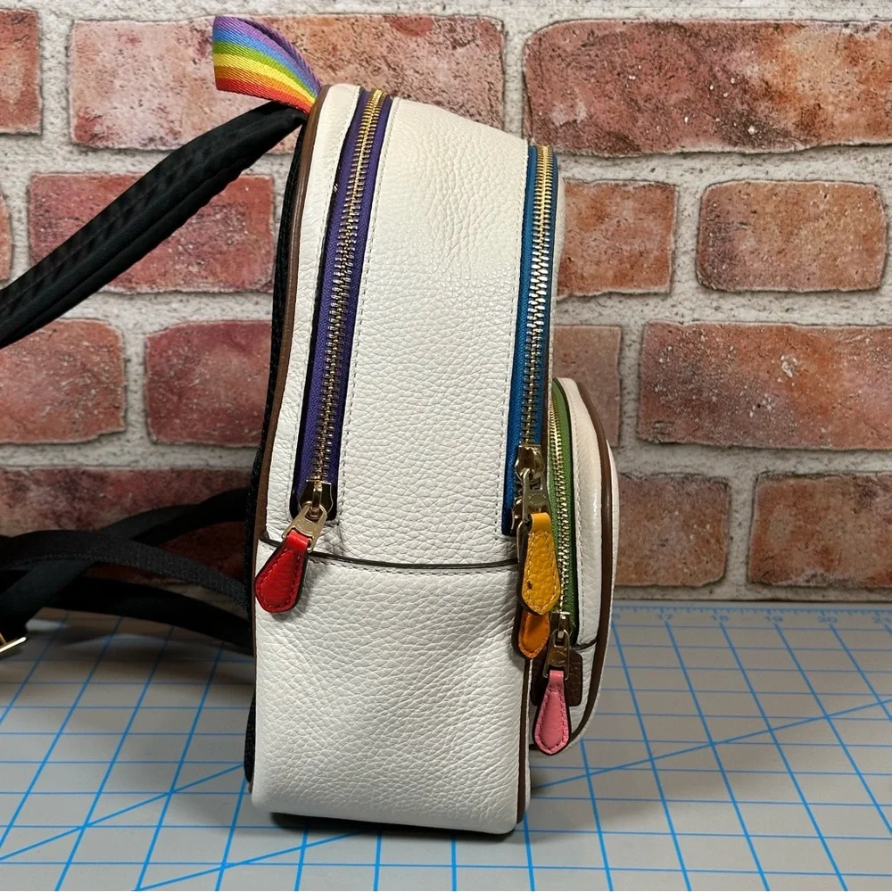 COACH Mini Court Pebbled Leather Backpack White With Rainbow Coach PRIDE Logo - Picture 3 of 16